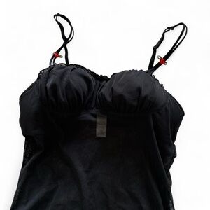 NWOT Black Mesh Rose Appliqué Slip Dress